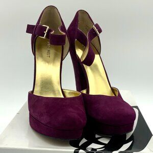 Nine West Burgundy/Maroon Platform Pump Strap High Chunky Heels Size-9.5